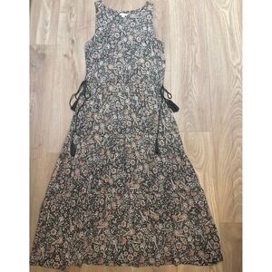 J Jill Floral Tassel Tier Maxi Dress Women's Sz M Cottage Core Floral Boho EUC